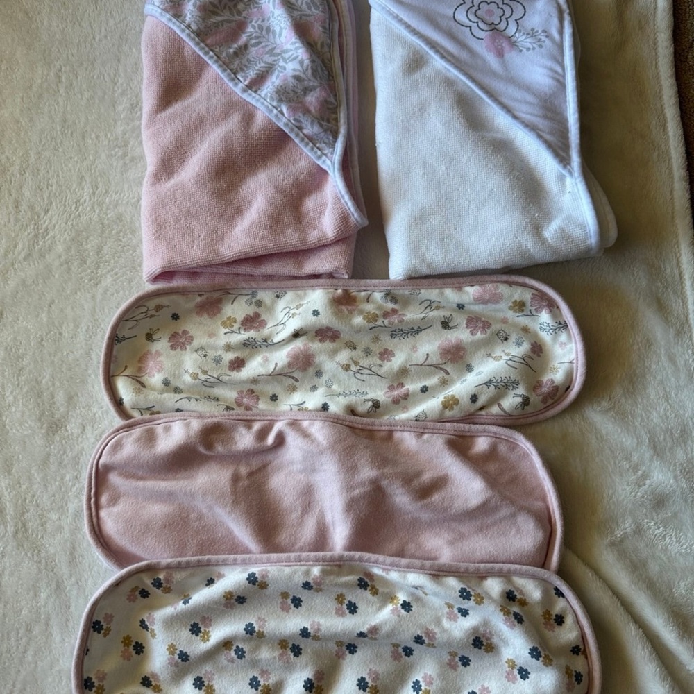 Floral and Pink Hooded Baby Towels Set